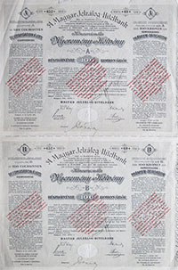 Magyar Jelzálog-Hitelbank nyeremény kötvény 100 korona 1906 AB