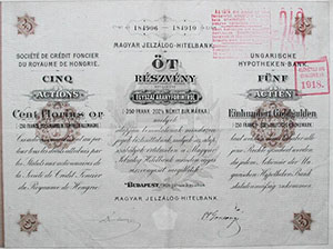 Magyar Jelzálog-Hitelbank részvény 5x100 aranyforint 1901