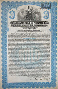 Magyar Leszámítoló- és Pénzváltóbank kötvény 1000 usa dollar 1938
