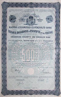 Magyar Leszámítoló- és Pénzváltóbank záloglevél 500 frank 1911