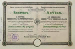 Magyar Leszámítoló- és Pénzváltóbank részvény 5x50 pengő 1926