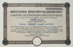 Magyar Leszámítoló- és Pénzváltóbank részvényelismervény 5000 pengő 1945