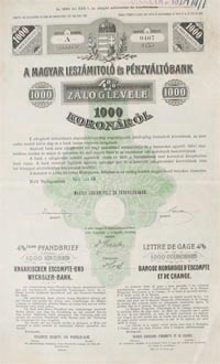Magyar Leszámítoló- és Pénzváltóbank záloglevél 1000 korona 1902