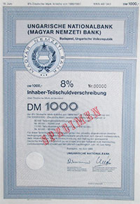 Magyar Nemzeti Bank részletkötvény 1000 néme márka 1989