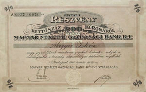Magyar Nemzeti Gazdasági Bank Részvénytársaság részvény 200 korona 1920