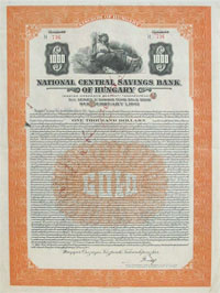 Magyar Országos Központi Takarékpénztár kötvény 1000 dollár aranyban 1937