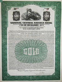 Magyar Országos Központi Takarékpénztár kötvény 500 dollár aranyban 1937