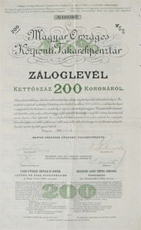 Magyar Országos Központi Takarékpénztár záloglevél 200 korona 1918