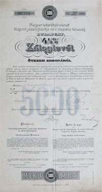 Magyar Takarékpénztárak Központi Jelzálogbankja záloglevél 5000 korona 1904