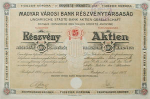Magyar Városi Bank Részvénytársaság  25 x 400 korona 1922