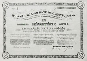 Magyar-Hollandi Bank Részvénytársaság részvény 150 pengő 1926
