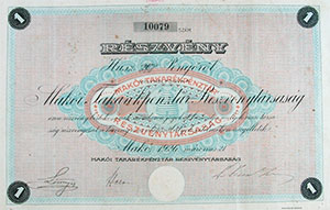 Makói Takarékpénztár Részvénytársaság részvény 20 pengő 1926 Makó