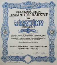 Marosvásárhelyi Leszámitolóbank Részvénytársaság részvény 10x20 pengő 1942