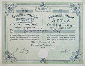 Moórvidéki Takarékpénztár részvény 50 pengő 1927 Mór