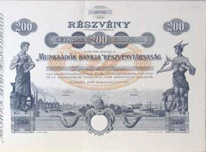 Munkaadók Bankja Részvénytársaság részvény 200 korona 1910