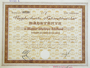 Nagybecskereki Takarékpénztár Részvénytársaság részvény 320 korona 1911 Nagybecskerek