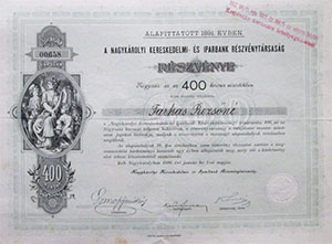 Nagykárolyi Kereskedelmi- és Iparbank Részvénytársaság 400 korona 1896