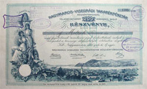Nagymaros-Visegrádi Takarékpénztár Részvénytársaság részvény 200 korona 1921