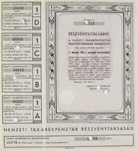 Nemzeti Takarékpénztár Részvénytársaság részvényutalvány 50 pengő 1946