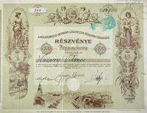 Nógrádmegyei Népbank Részvénytársaság részvény 400 korona 1910 Losoncz
