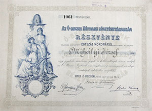 Óbecsei Népbank Részvénytársaság részvény 100 korona 1902 Óbecse