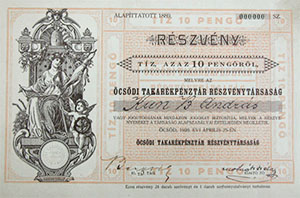 Öcsödi Takarékpénztár Részvénytársaság részvény 10 pengő 1926 Öcsöd