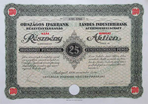 Országos Iparbank Részvénytársaság  100x25 pengő 1936