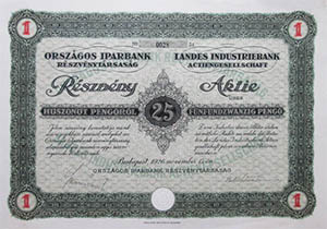 Országos Iparbank Részvénytársaság  25 pengő 1926
