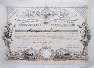 Osztrák-Magyar Monarchia 1ső Általános Tisztiegylet  Magyar Hitelintézete részletjegy 100 forint 1872
