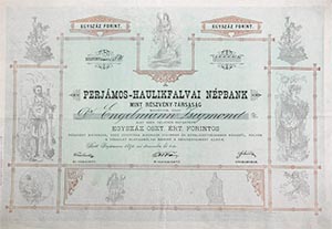 Perjámos-Haulikfalvai Népbank mint Részvénytársaság  részvény 100 forint 1891 Perjámos