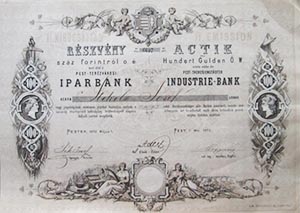 Pest-Terézvárosi Iparbank részvény 100 forint 1872