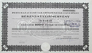 Pesti Hazai Első Takarékpénztár-Egyesület részvényelismervény 10x100 pengő 1946