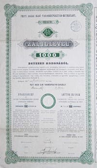 Pesti Hazai Első Takarékpénztár-Egyesület záloglevél 1000 korona 1916