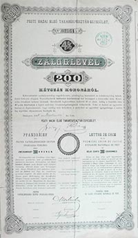 Pesti Hazai Első Takarékpénztár-Egyesület záloglevél 200 korona 1894