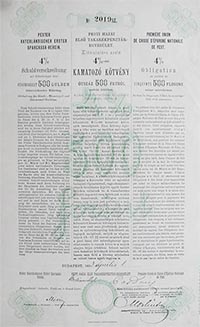 Pesti Hazai Első Takarékpénztár-Egyesület kamatozó kötvény 500 forint 1893