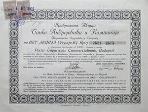 Pesti Magyar Kereskedelmi Bank elismervény 5x 1910