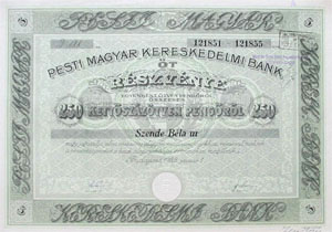 Pesti Magyar Kereskedelmi Bank részvény 250 pengő 1928