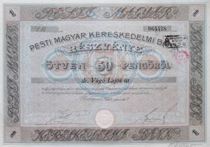 Pesti Magyar Kereskedelmi Bank részvény 50 pengő 1928