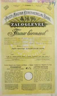 Pesti Magyar Kereskedelmi Bank záloglevél 10000 korona 1918