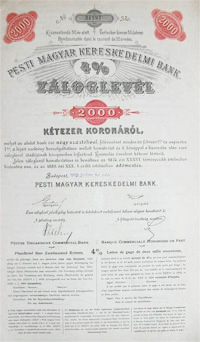 Pesti Magyar Kereskedelmi Bank záloglevél 2000 korona 1903