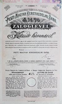 Pesti Magyar Kereskedelmi Bank záloglevél 2000 korona 1918