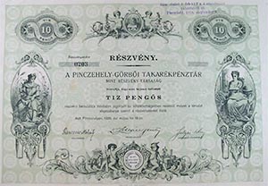 Pinczehely-Görbői Takarékpénztár mint Részvénytársaság részvény 10 pengő 1926