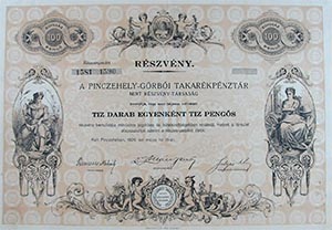Pinczehely-Görbői Takarékpénztár mint Részvénytársaság 10x10 100 pengő 1926