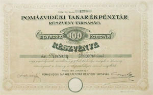 Pomázvidéki Takarékpénztár Részvénytársaság 100 korona 1912
