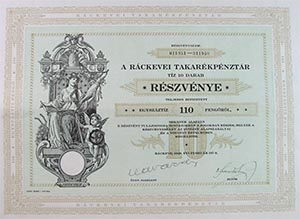 Ráckevei Takarékpénztár Részvénytársaság részvény 110 pengő 1928
