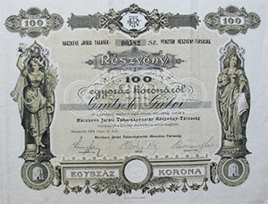 Ráczkeve Járási Takarékpénztár Részvénytársaság részvény 100 korona 1904 Ráckeve