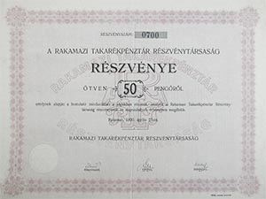 Rakamazi Takarékpénztár Részvénytársaság részvény 50 pengő 1930 Rakamaz