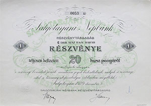 Salgótarjáni Népbank Részvénytársaság részvény 20 pengő 1929