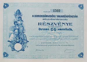 Soroksárvidéki Takarékpénztár Részvénytársaság részvény 50 pengő 1930 Soroksár