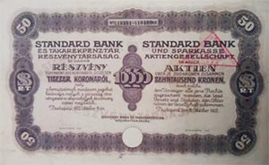 Standard Bank és Takarékpénztár Részvénytársaság 10000 korona 1922